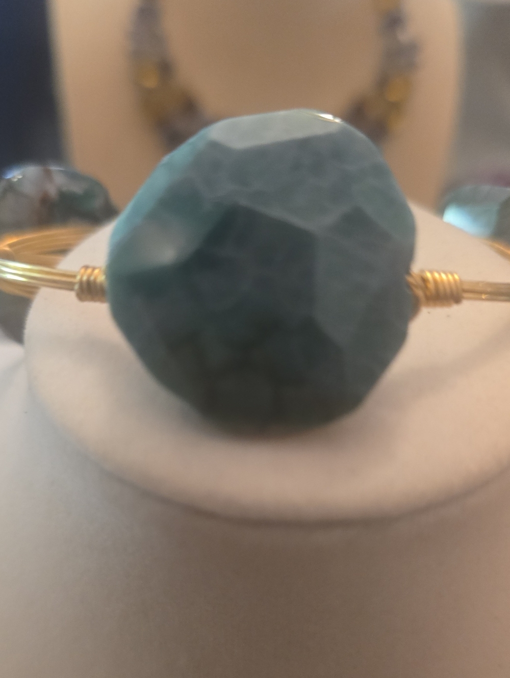 Bourbon and Bowties Teal Faceted Stone Gold Wire Bangle